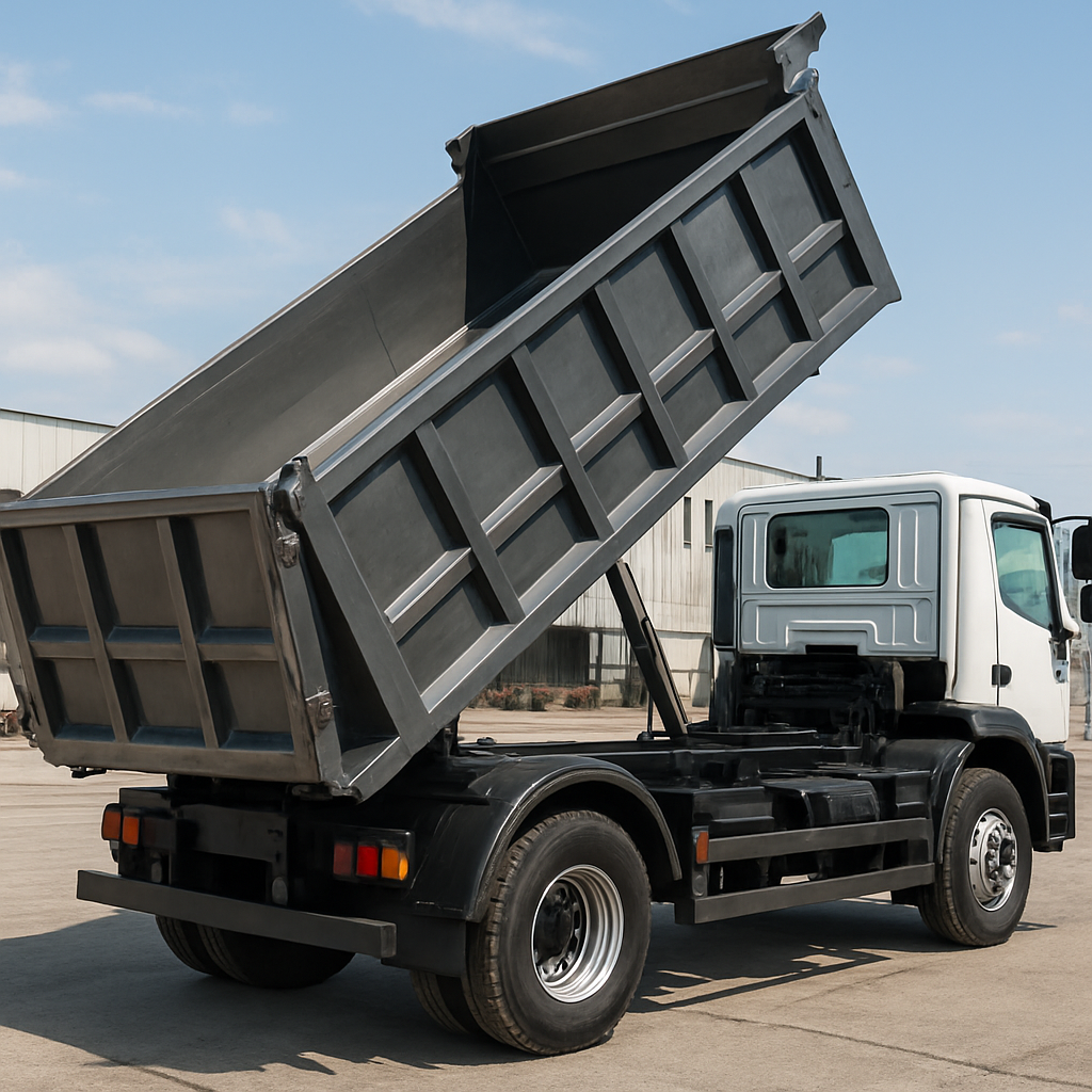 Steel tipping tray body on a commercial tipper truck